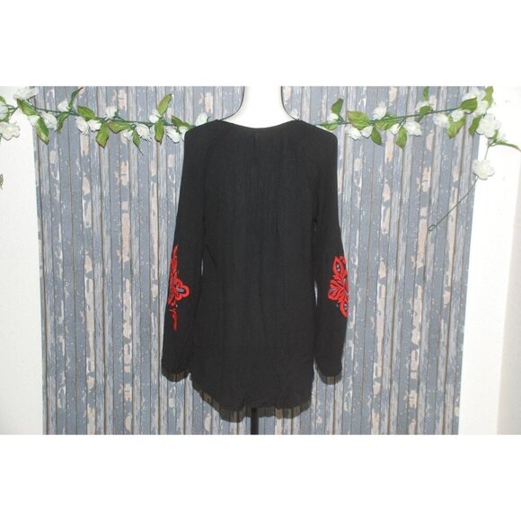 Weekend Suzanne Betro Ladies Tunic Top Blouse Size L Black Red Embroidered - Picture 9 of 11